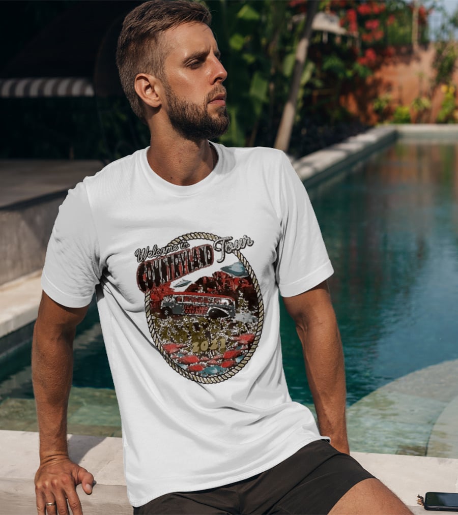 Welcome To Countryland Tour 2021 Flatland Cavalry Bus And Desert Scene T-Shirt