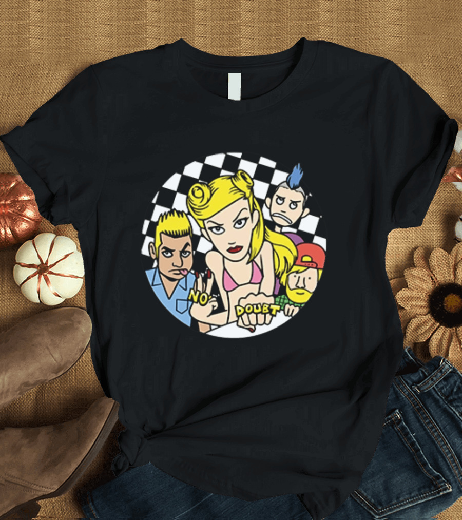 No Doubt Gwen Stefani Cartoon Band Checkered T-Shirt