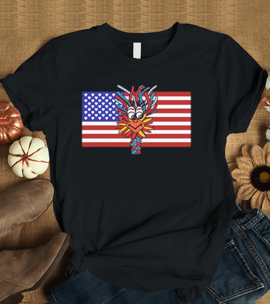 Patriotic Gooney Bird American Flag Hearts And Stripes T-Shirt