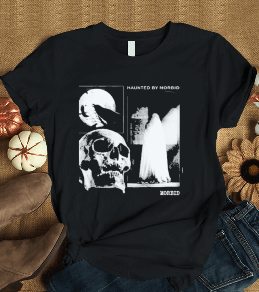 Haunted By Morbid Skull And Ghost Imagery Morbid Podcast T-Shirt