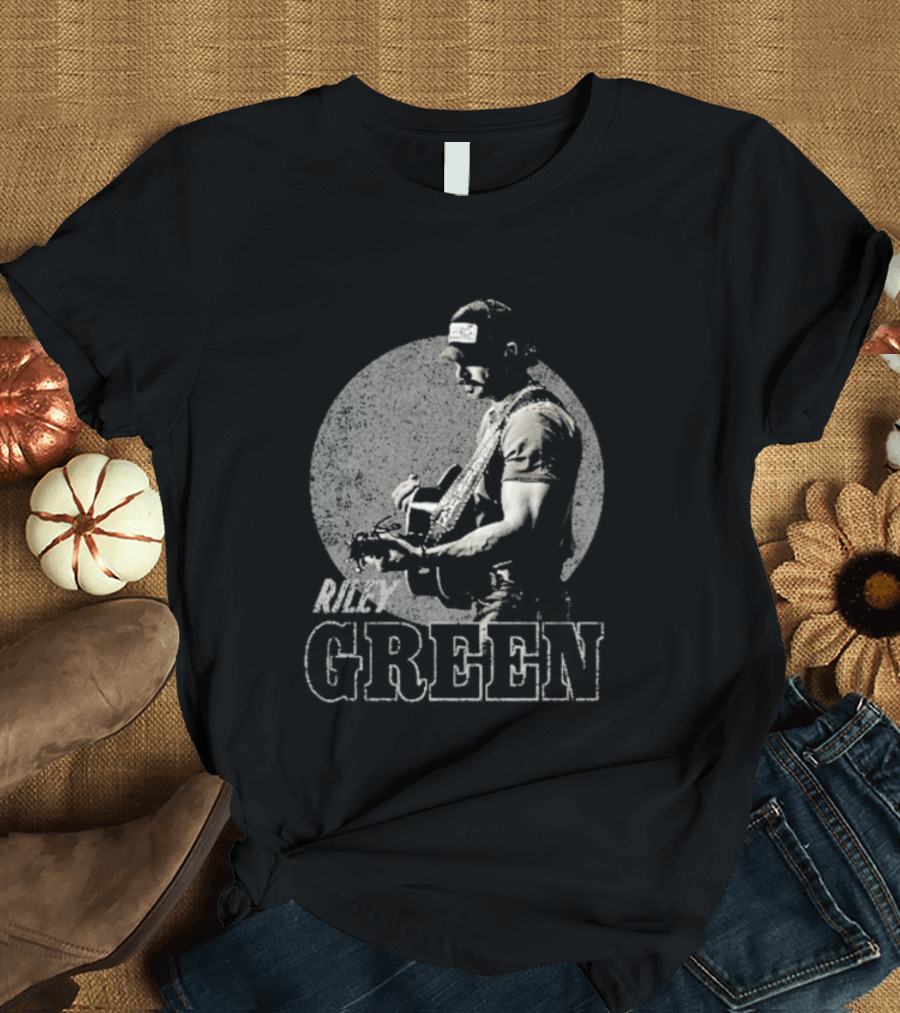 Riley Green Musician Strumming Guitar With Green T-Shirt