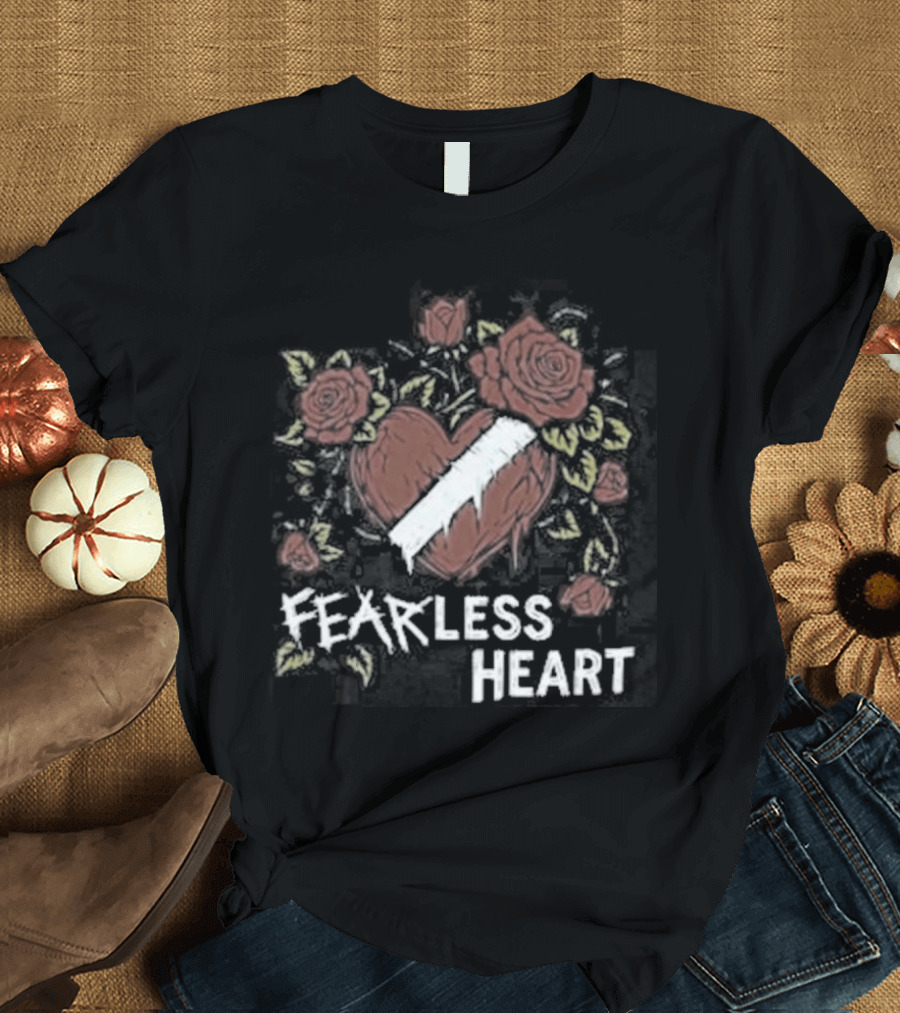 Fearless Heart Pink Roses And Yellow Leaves T-Shirt