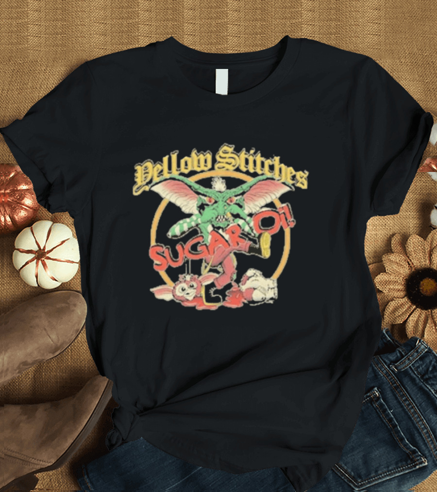 Yellow Stitches Sugar Oi Creature With Wings And Mischievous T-Shirt