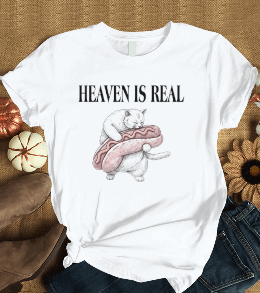 Heaven Is Real Cat Holding Giant Hot Dog T-Shirt