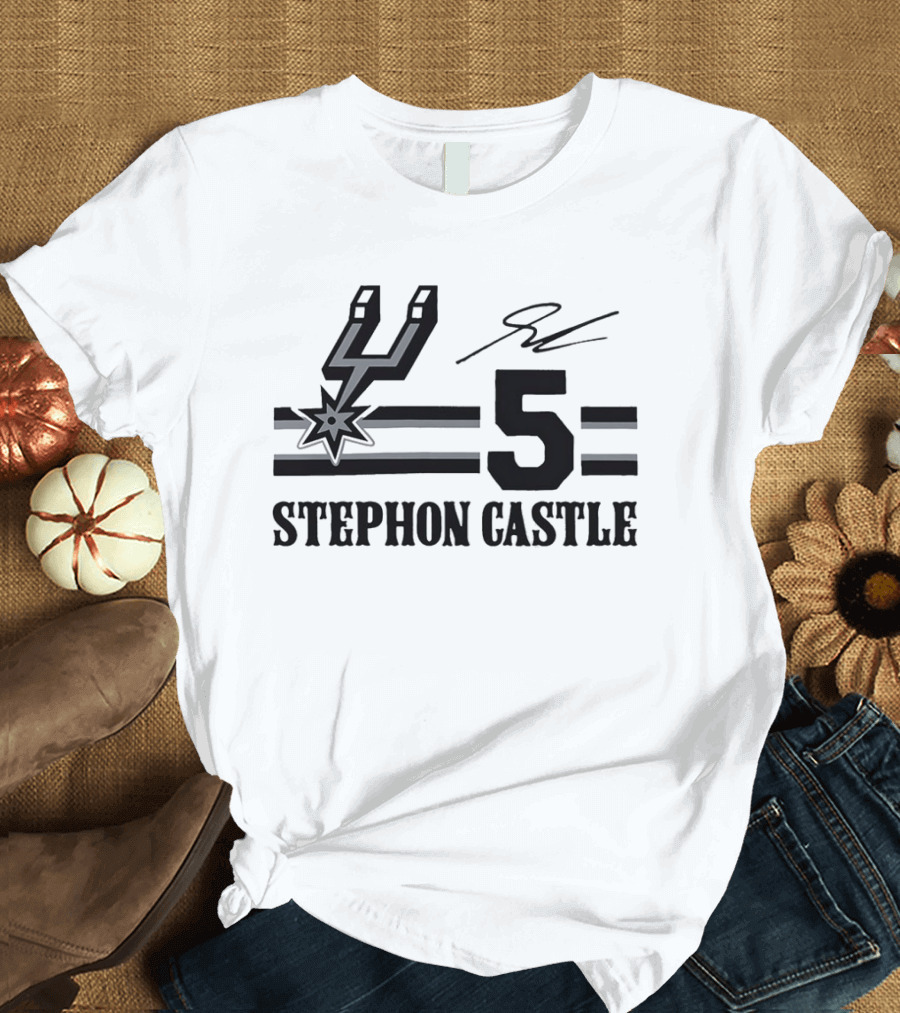 Stephon Castle San Antonio Spurs Number 5 NBA Team Signature T-Shirt