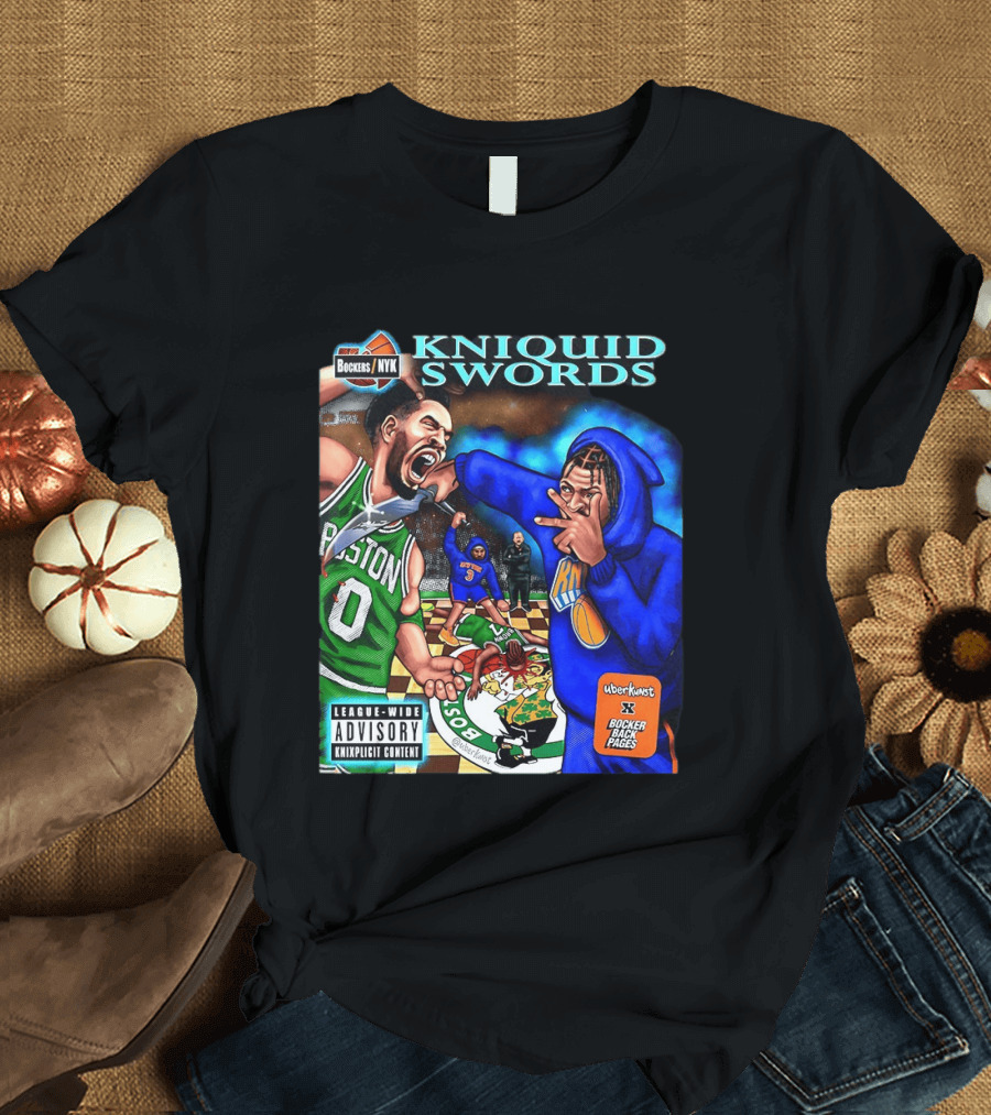 Kniquid Swords Bokers NYK Knixploitation Parental Advisory Uberkunst Bocker Back Pages T-Shirt