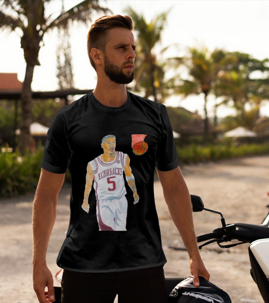 Arkansas Razorbacks Basketball Darius Acuff Jr. Caricature Player Number 5 T-Shirt
