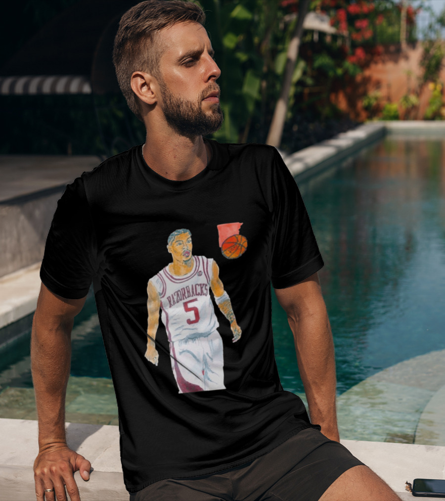 Arkansas Razorbacks Basketball Darius Acuff Jr. Caricature Player Number 5 T-Shirt