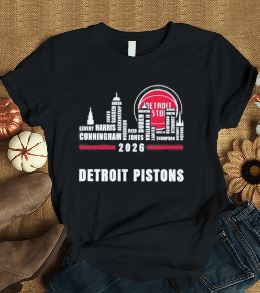 Detroit Pistons 2026 City Skyline Greatest Of All Time Players T-Shirt