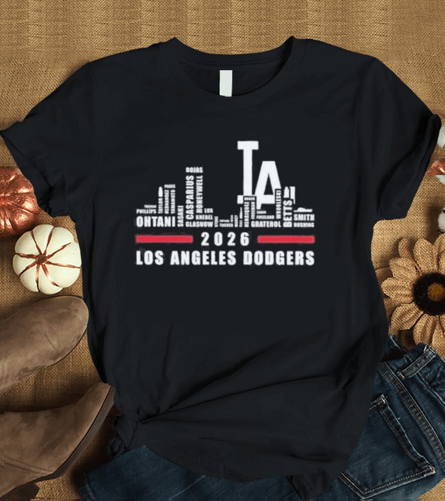 Los Angeles Dodgers 2025 City Skyline Greatest Of All Time Players T-Shirt