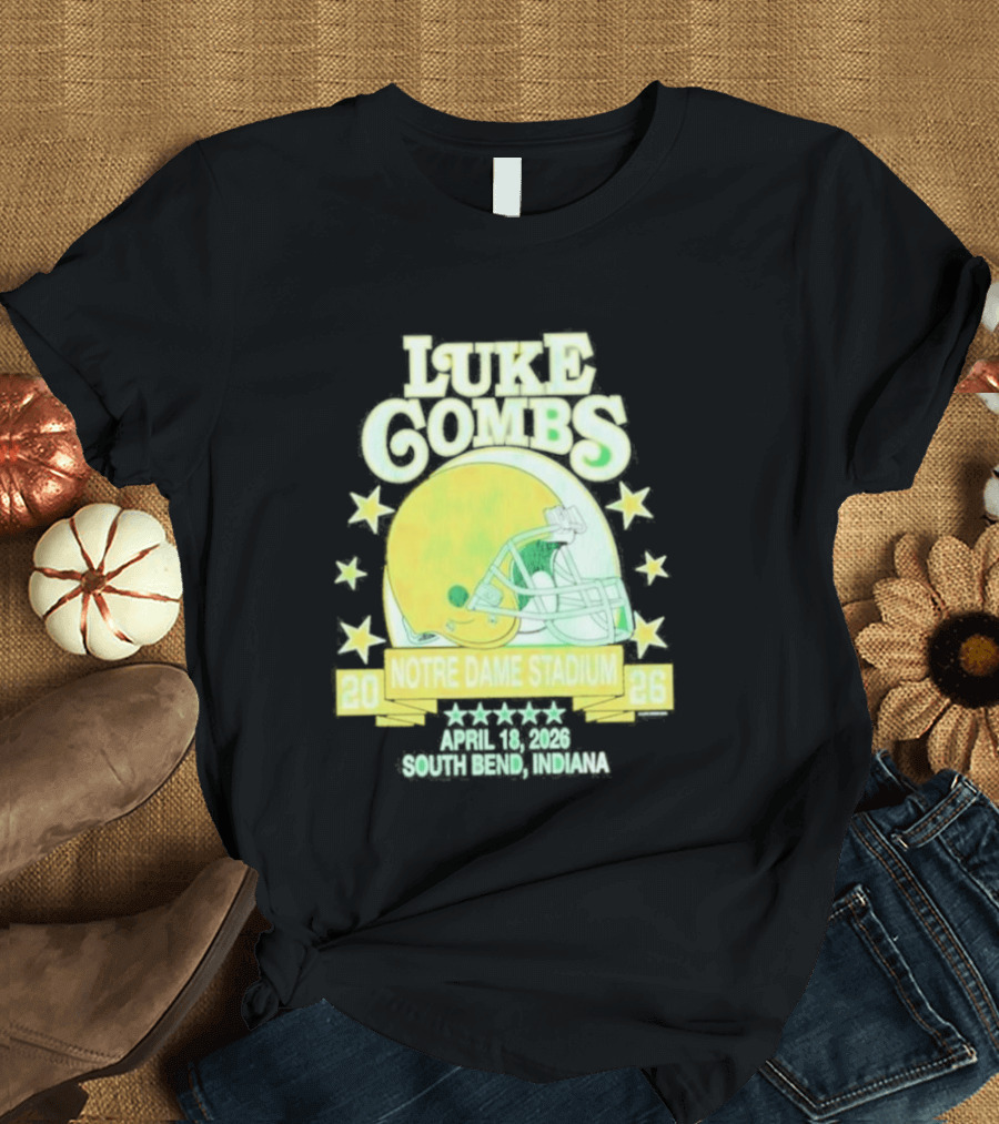 Luke Combs Notre Dame Stadium April 2026 South Bend Indiana Football Helmet Stars T-Shirt