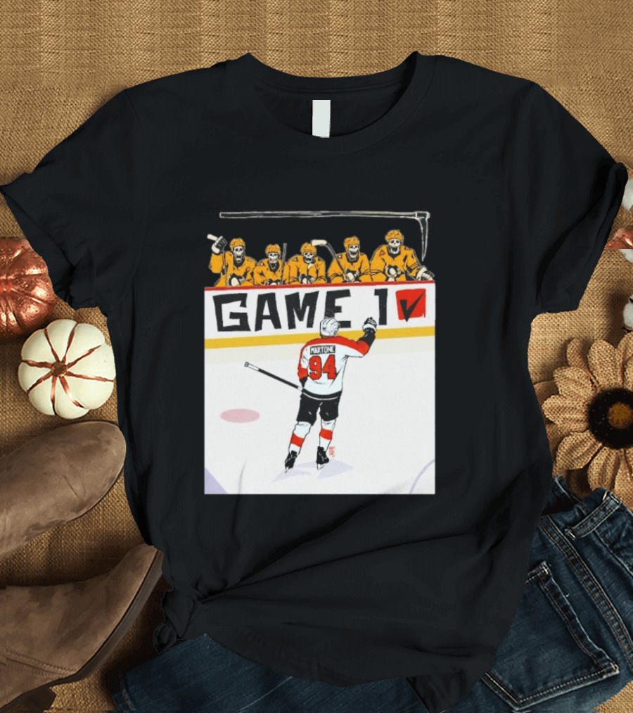 Philadelphia Flyers Porter Martone Celebrates Game 1 Win Over Pittsburgh Penguins T-Shirt