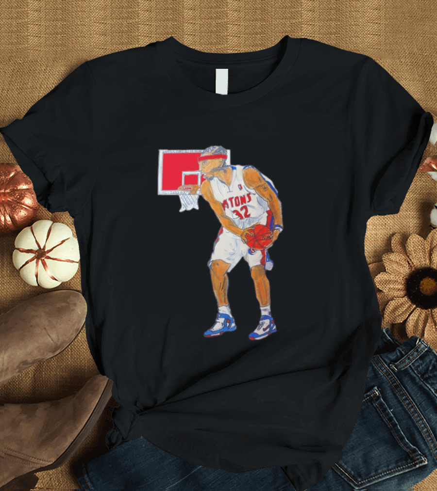Richard Hamilton Pistons Let It Rip 32 Basketball Action T-Shirt