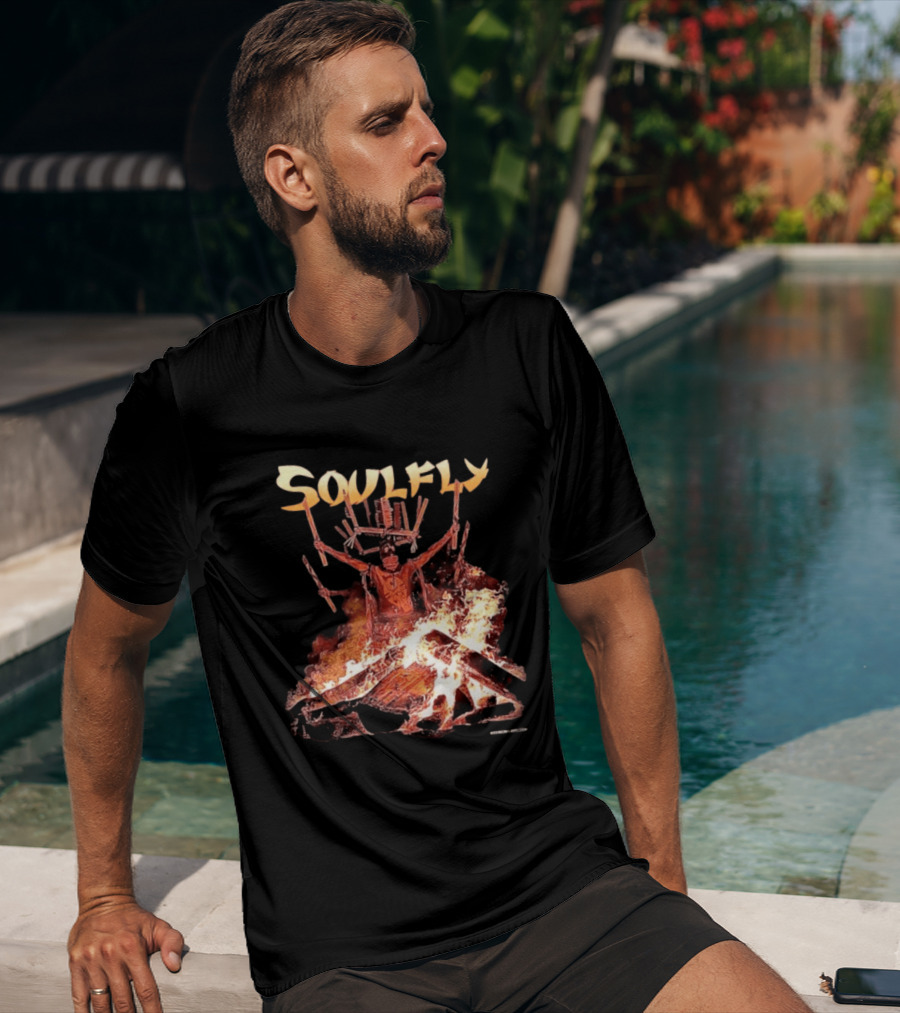Soulfly Chama Tribal Warrior With Flaming Bonfire T-Shirt