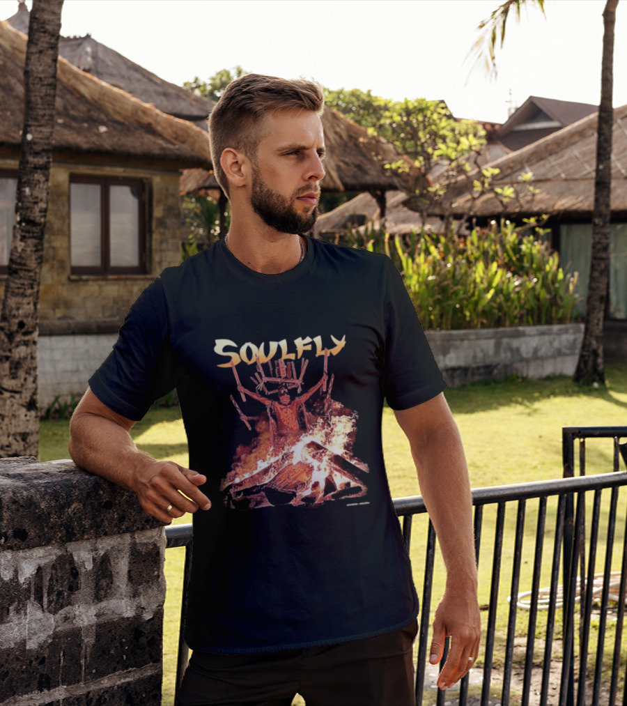 Soulfly Chama Tribal Warrior With Flaming Bonfire T-Shirt
