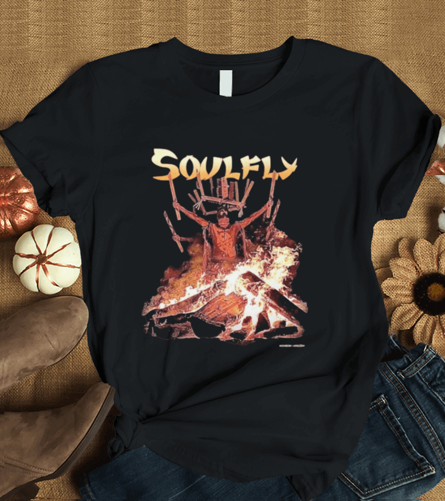 Soulfly Chama Tribal Warrior With Flaming Bonfire T-Shirt