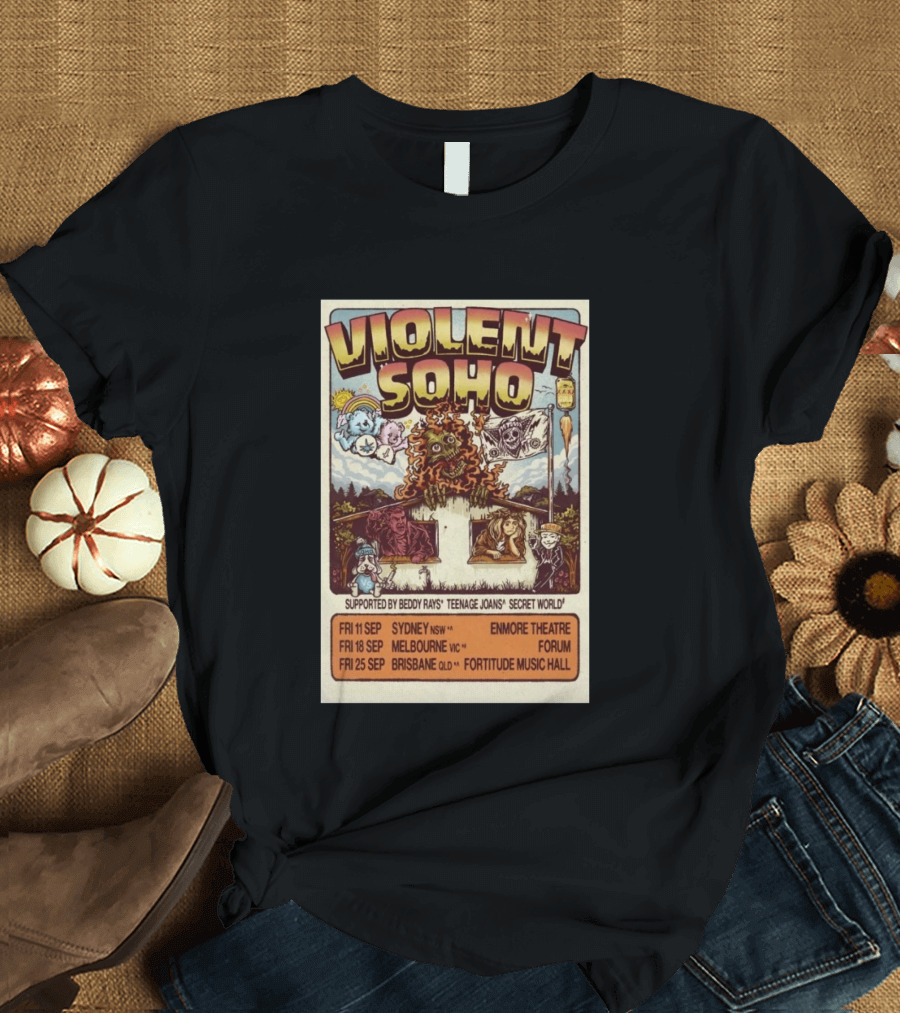 Violent Soho Australia Tour 2026 Enmore Theatre Forum Fortitude Music Hall Beddy Rays Teenage Joans Secret World T-Shirt