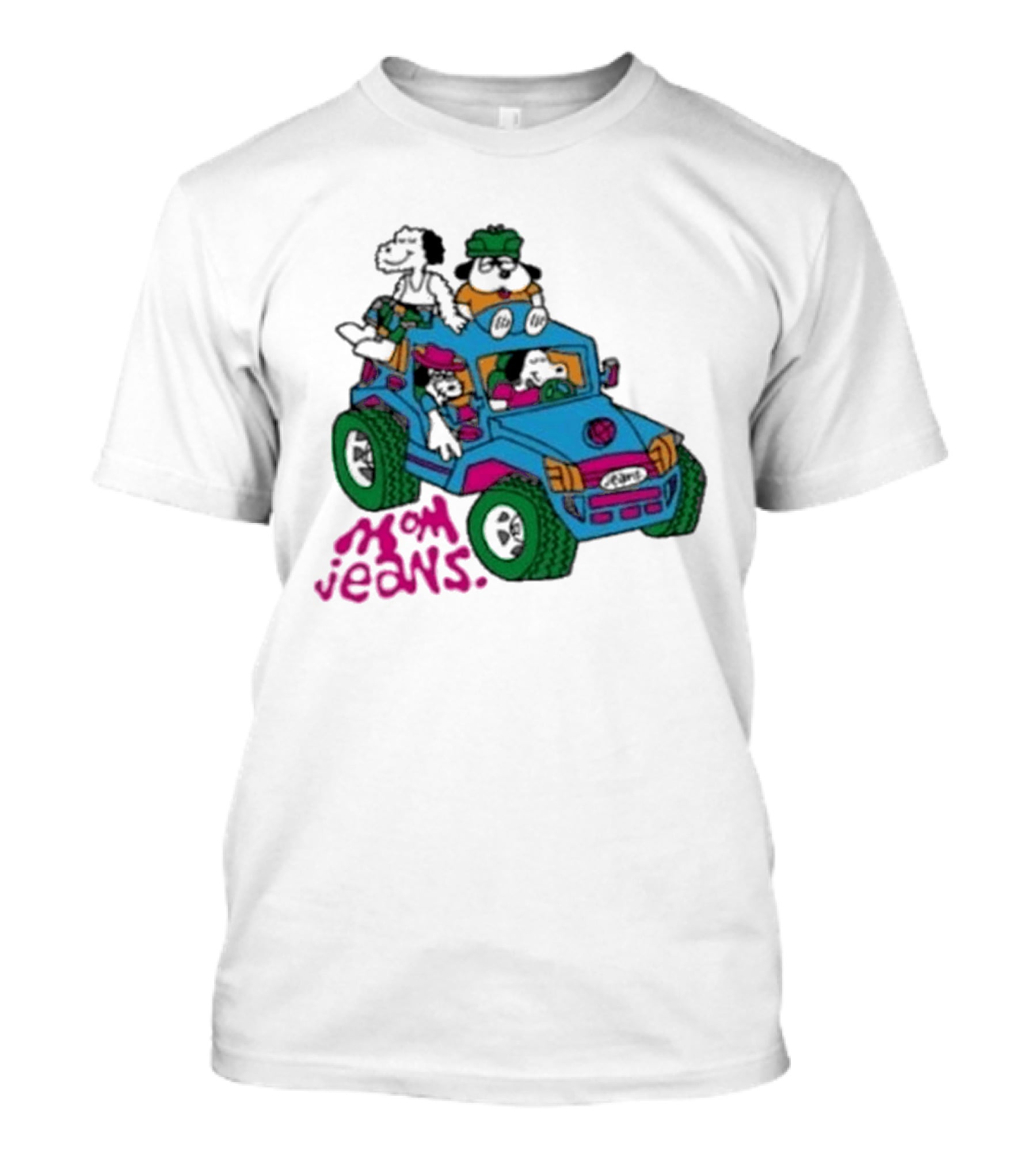 Mom Jeans Gorillaz Cartoon Characters Off Road Jeep Mock T-Shirt