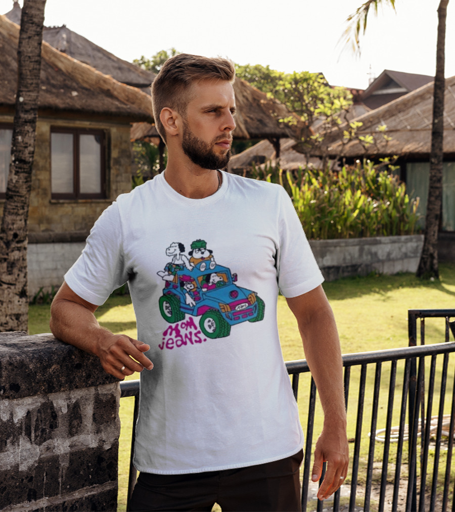 Mom Jeans Gorillaz Cartoon Characters Off Road Jeep Mock T-Shirt