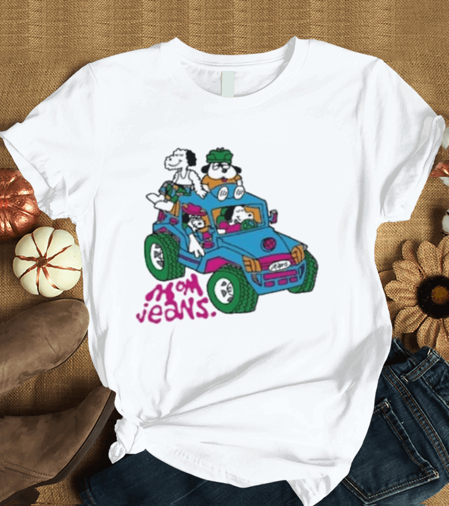 Mom Jeans Gorillaz Cartoon Characters Off Road Jeep Mock T-Shirt