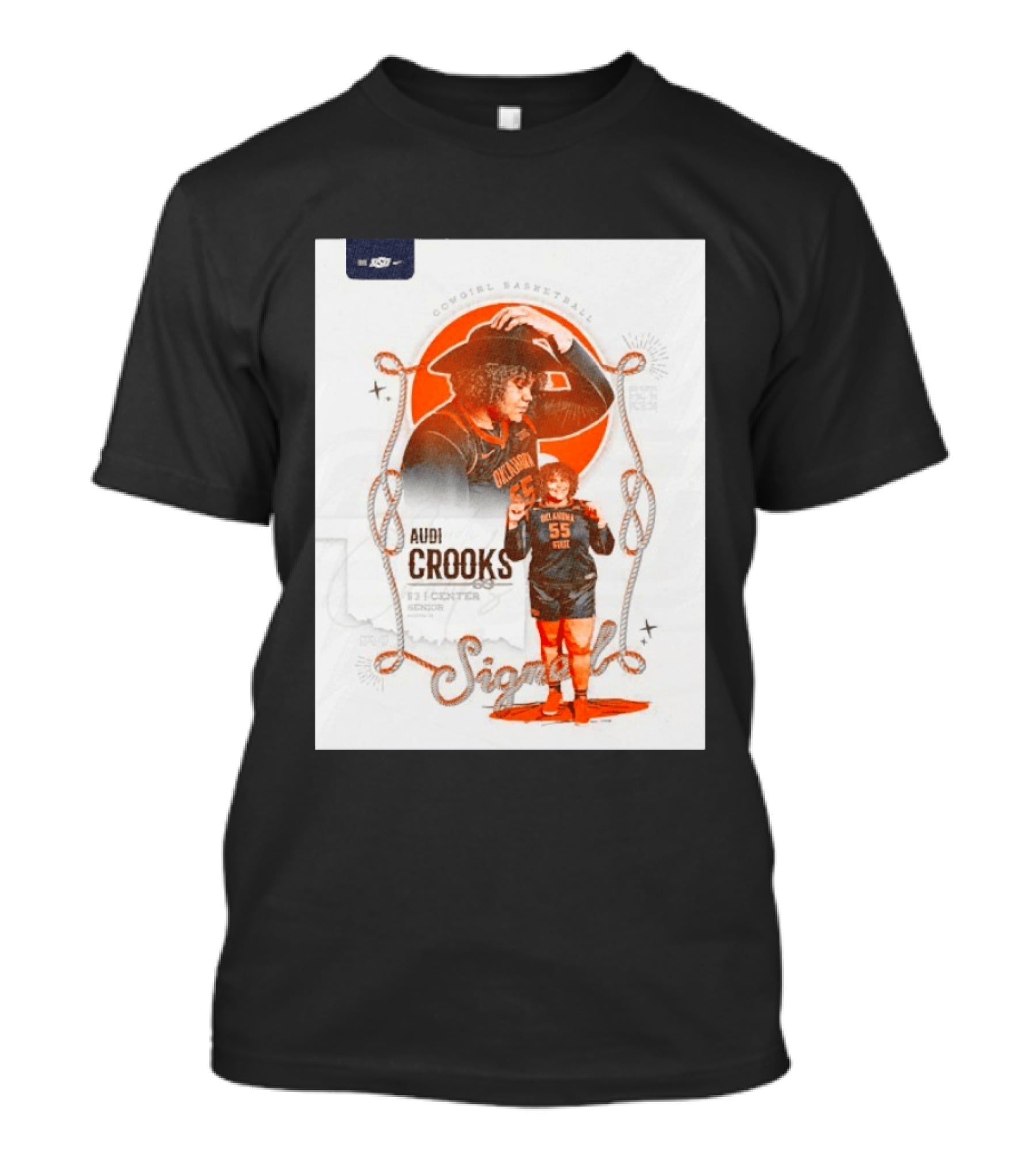 Audi Crooks Signed Oklahoma State Cowgirls Basketball 55 Center Senior T-Shirt