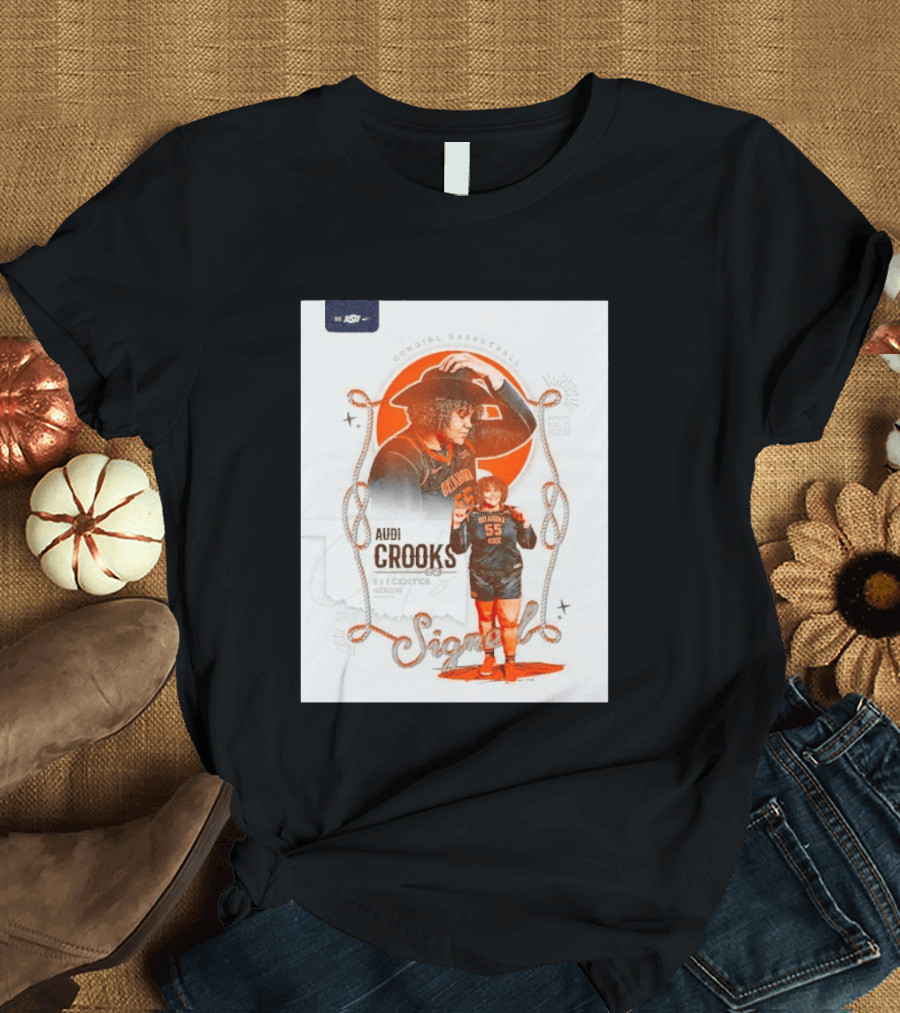 Audi Crooks Signed Oklahoma State Cowgirls Basketball 55 Center Senior T-Shirt