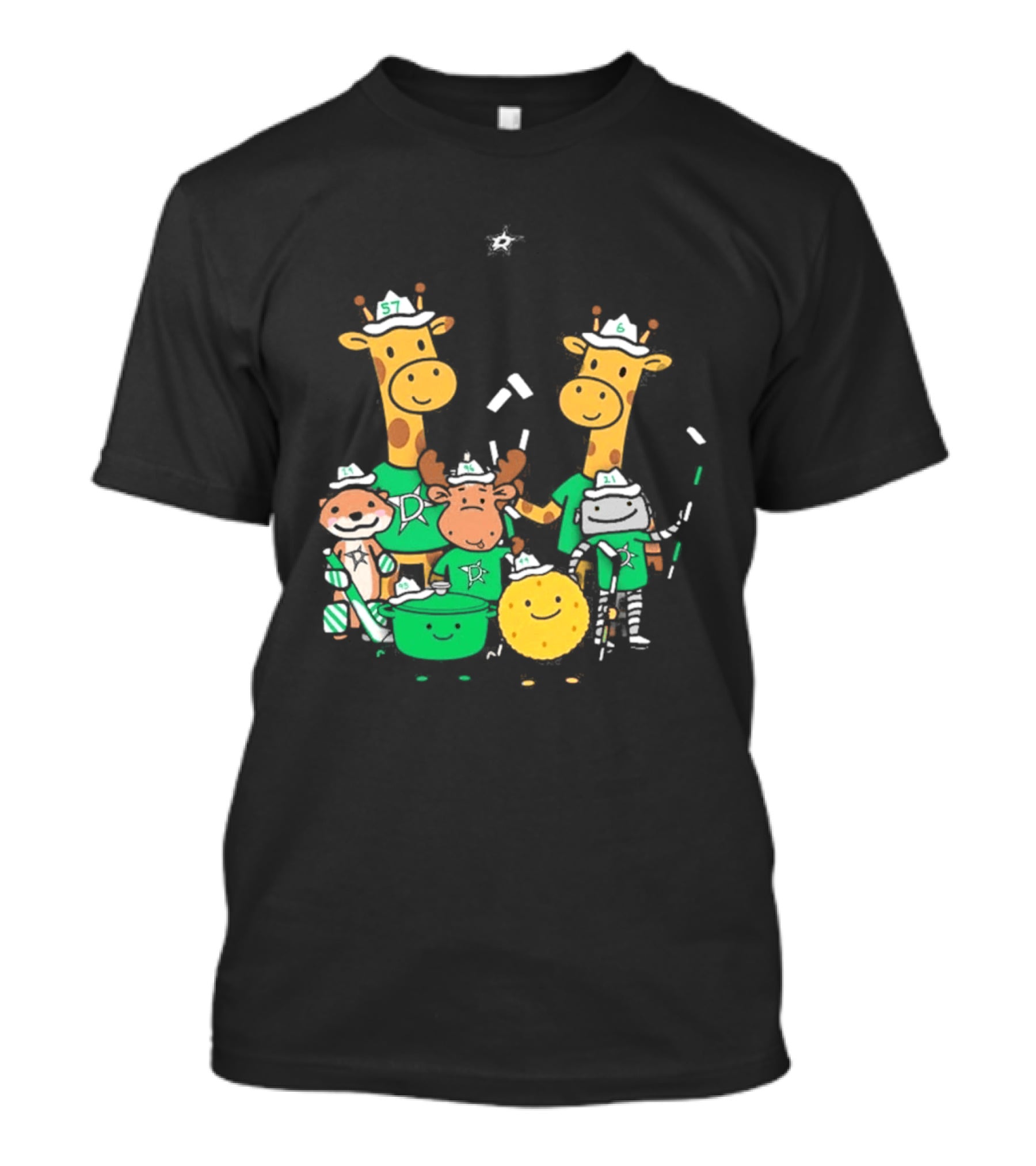 Dallas Stars Cartoon Characters Family Fun With Giraffe Moose Dog Bear And Cat T-Shirt