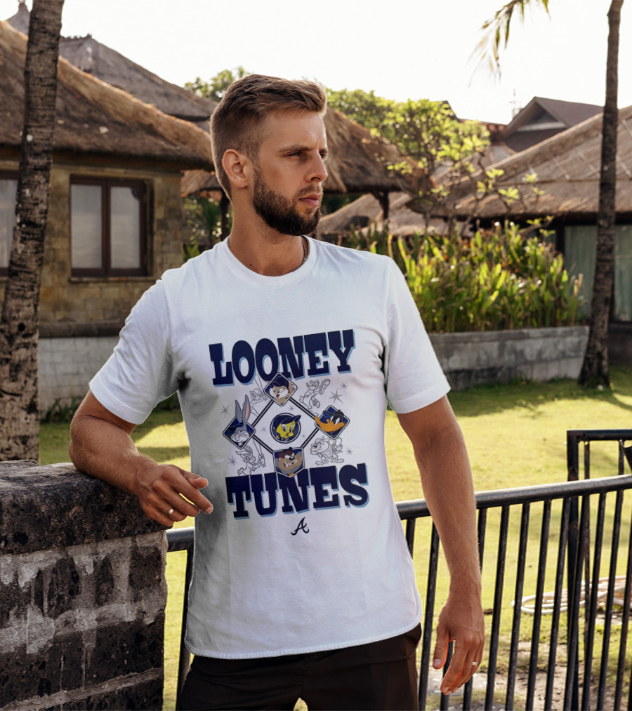 Looney Tunes Atlanta Braves Baseball Diamond Cartoon Characters T-Shirt