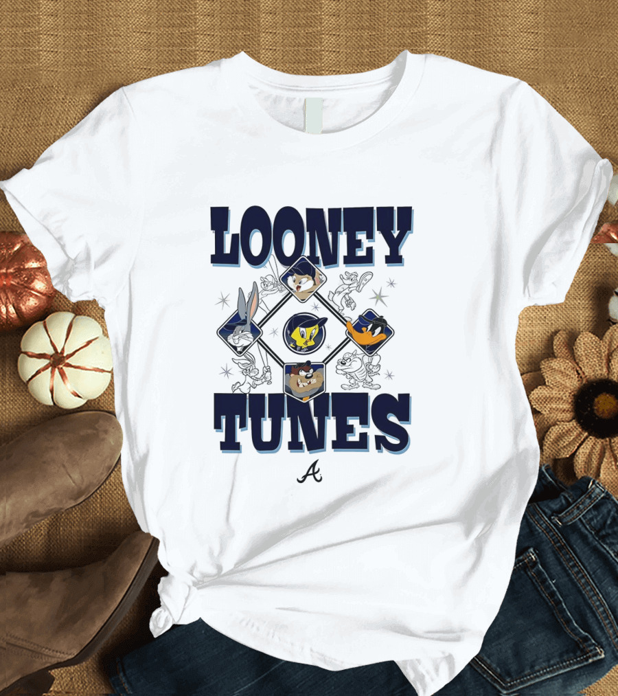 Looney Tunes Atlanta Braves Baseball Diamond Cartoon Characters T-Shirt