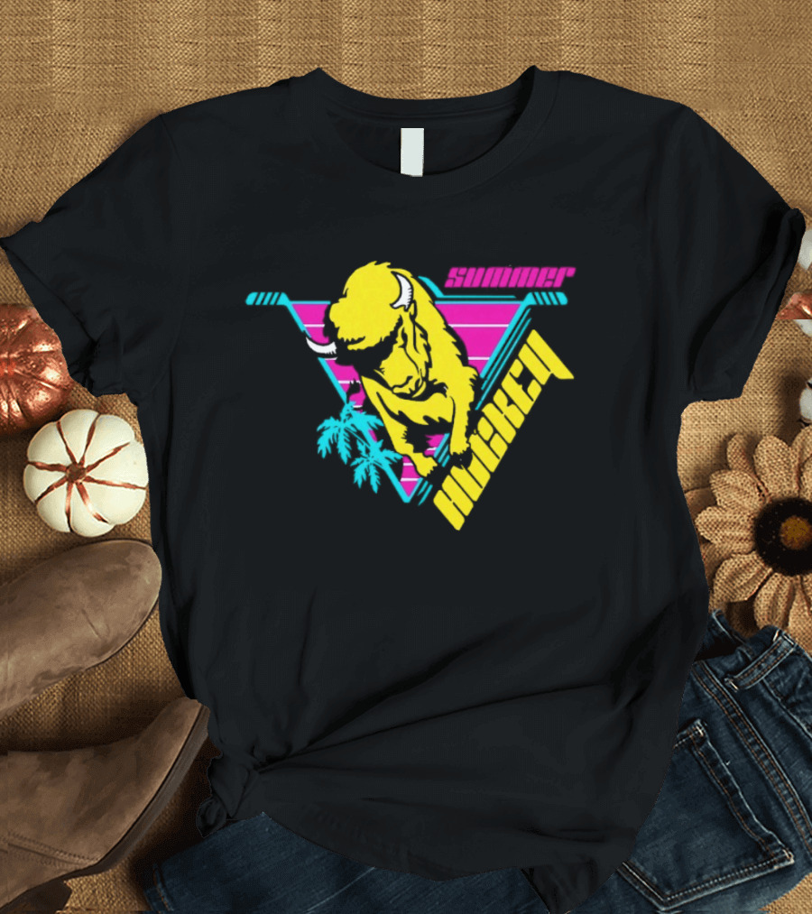 Summer Hockey Buffalo Retro Neon Triangle Vibes T-Shirt