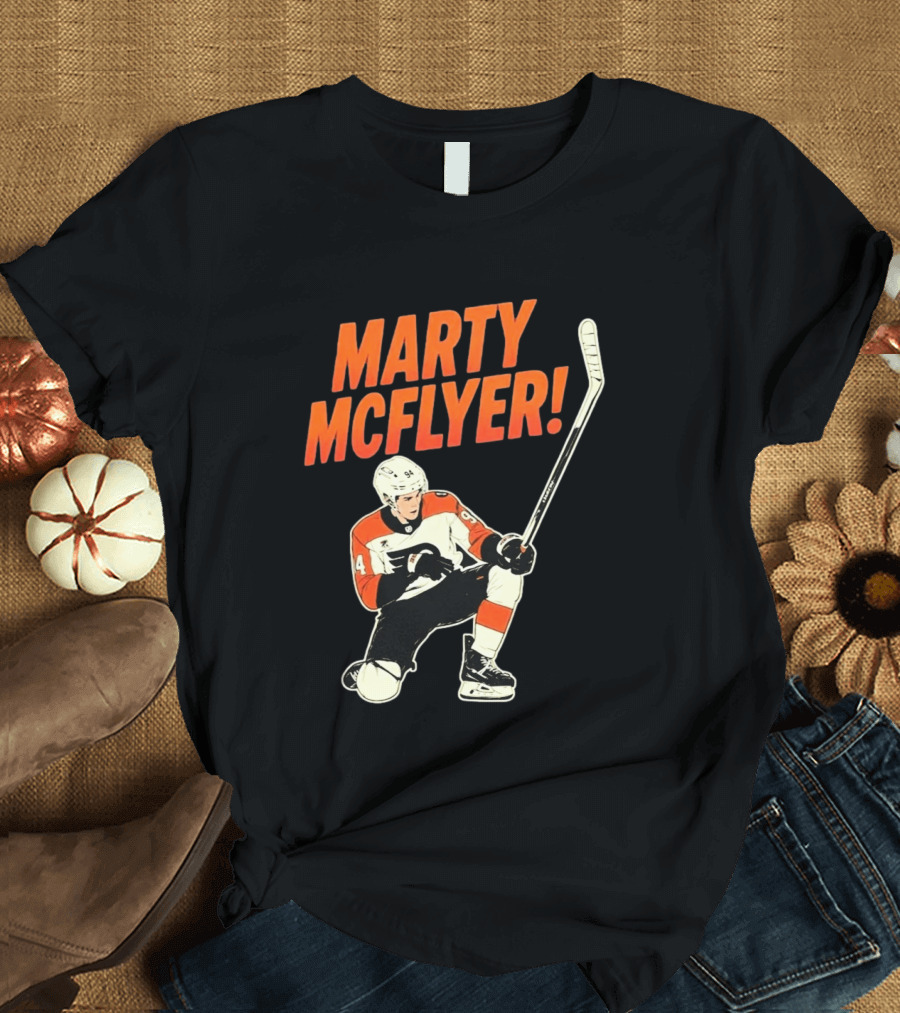 Marty McFlyer 94 Hockey Player In Action T-Shirt
