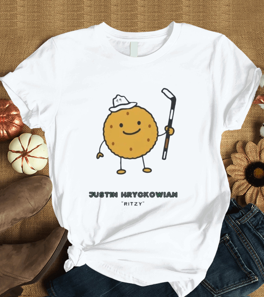 Justin Hryckowian Ritzy Hockey Cookie Character With Hat T-Shirt