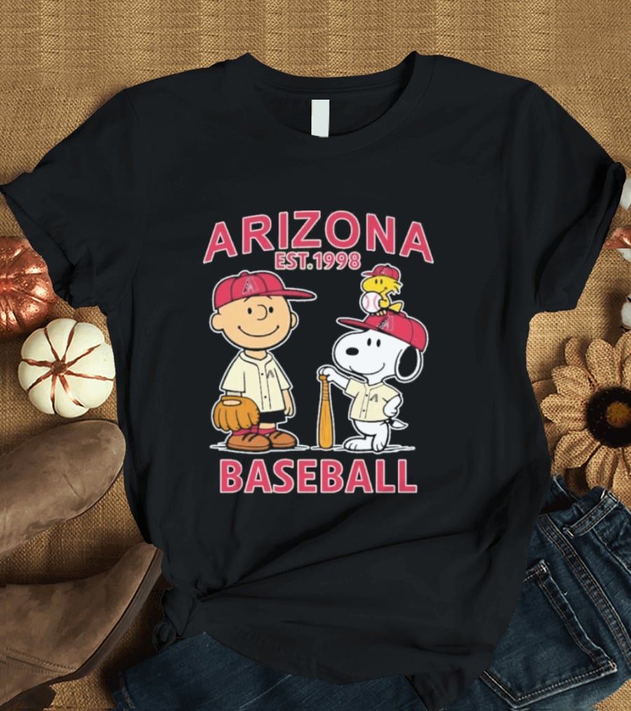 Arizona Est. 1998 Snoopy Woodstock Baseball Team Brown T-Shirt