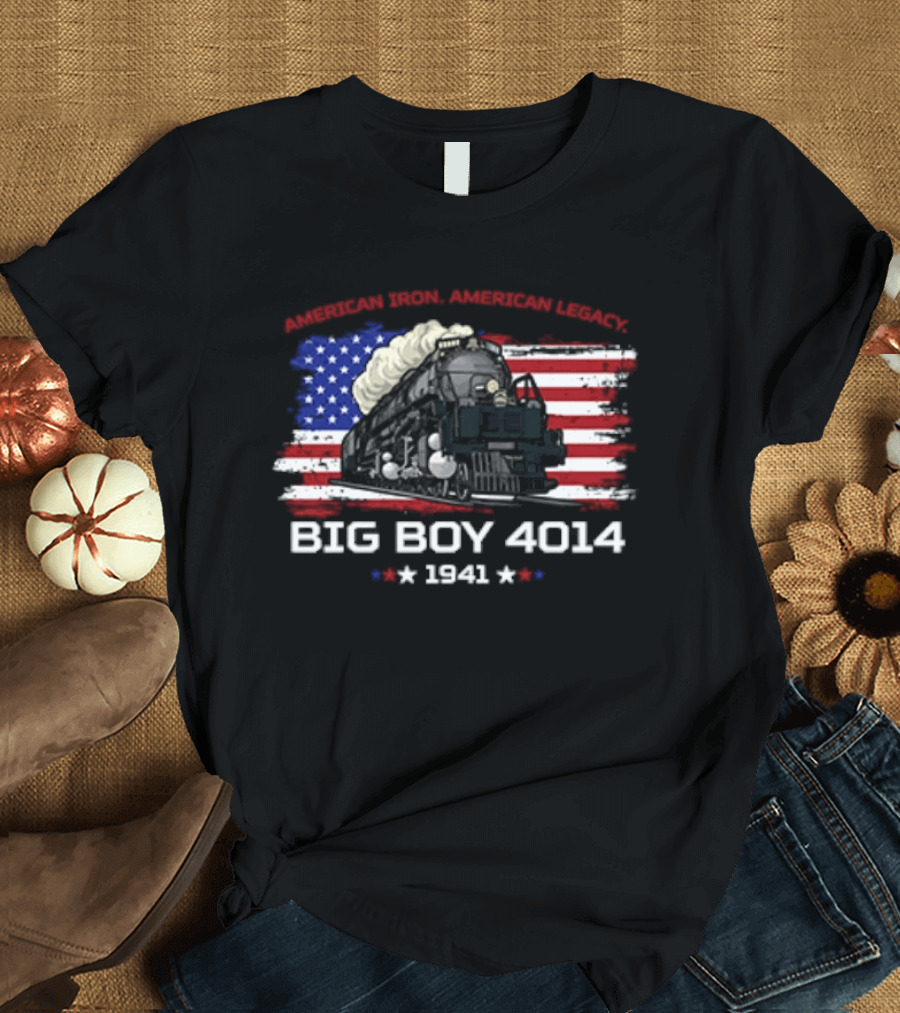 Promoting Real American Iron Big Boy 4014 1941 USA Flag Stars Stripes T-Shirt