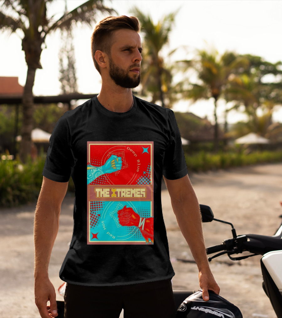 The Xtremes Deep Blue Red Hot Fist Bump Duel Comic T-Shirt