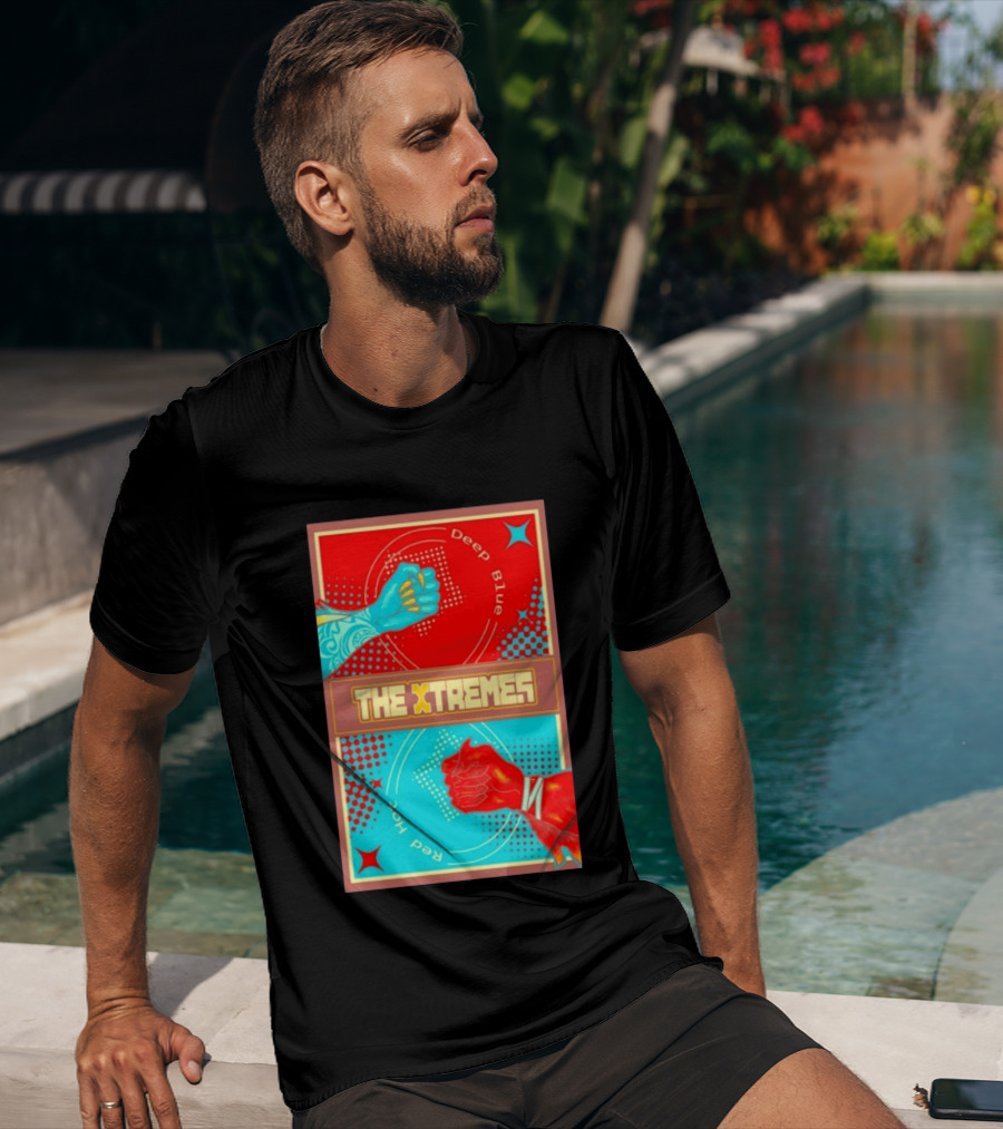The Xtremes Deep Blue Red Hot Fist Bump Duel Comic T-Shirt