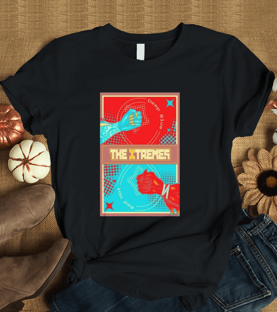 The Xtremes Deep Blue Red Hot Fist Bump Duel Comic T-Shirt
