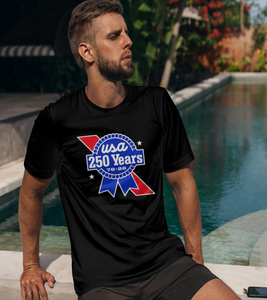 USA 250 Years Blue Ribbon 76 26 Celebration Stars T-Shirt