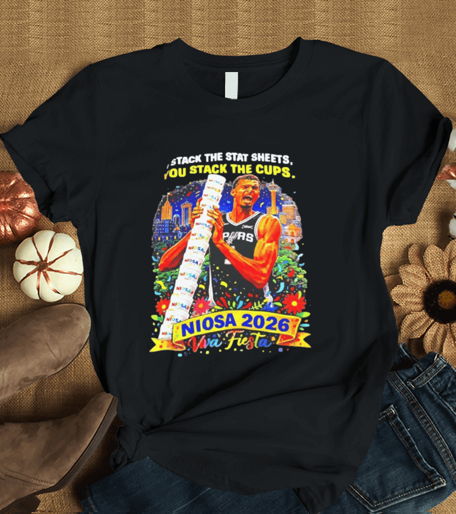 Victor Wembanyama Spurs NIOSA 2026 Viva Fiesta Stack The Stat Sheets T-Shirt