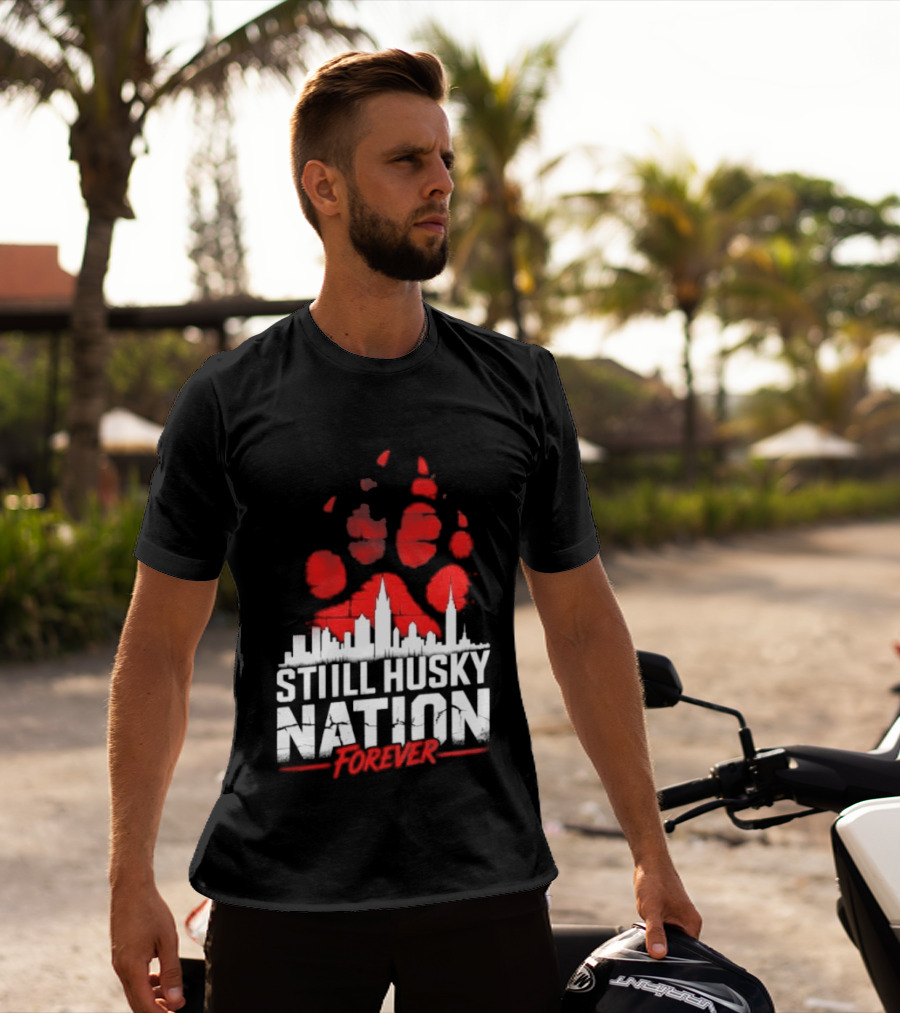 Still Husky Nation Forever Red Paw Print Skyline 2026 NBA UConn Huskies T-Shirt