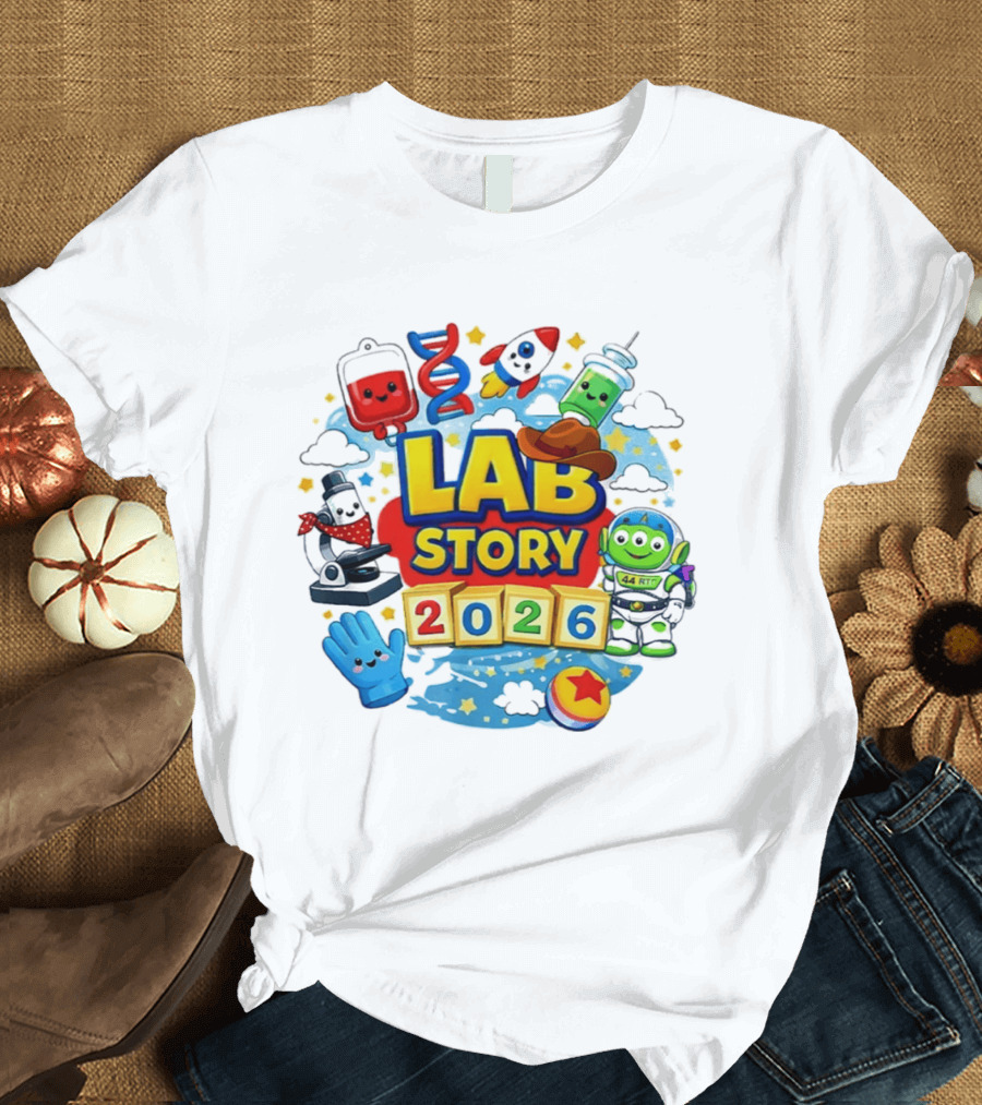 LAB STORY 2026 Cartoon Rocket Alien Science Adventure T-Shirt