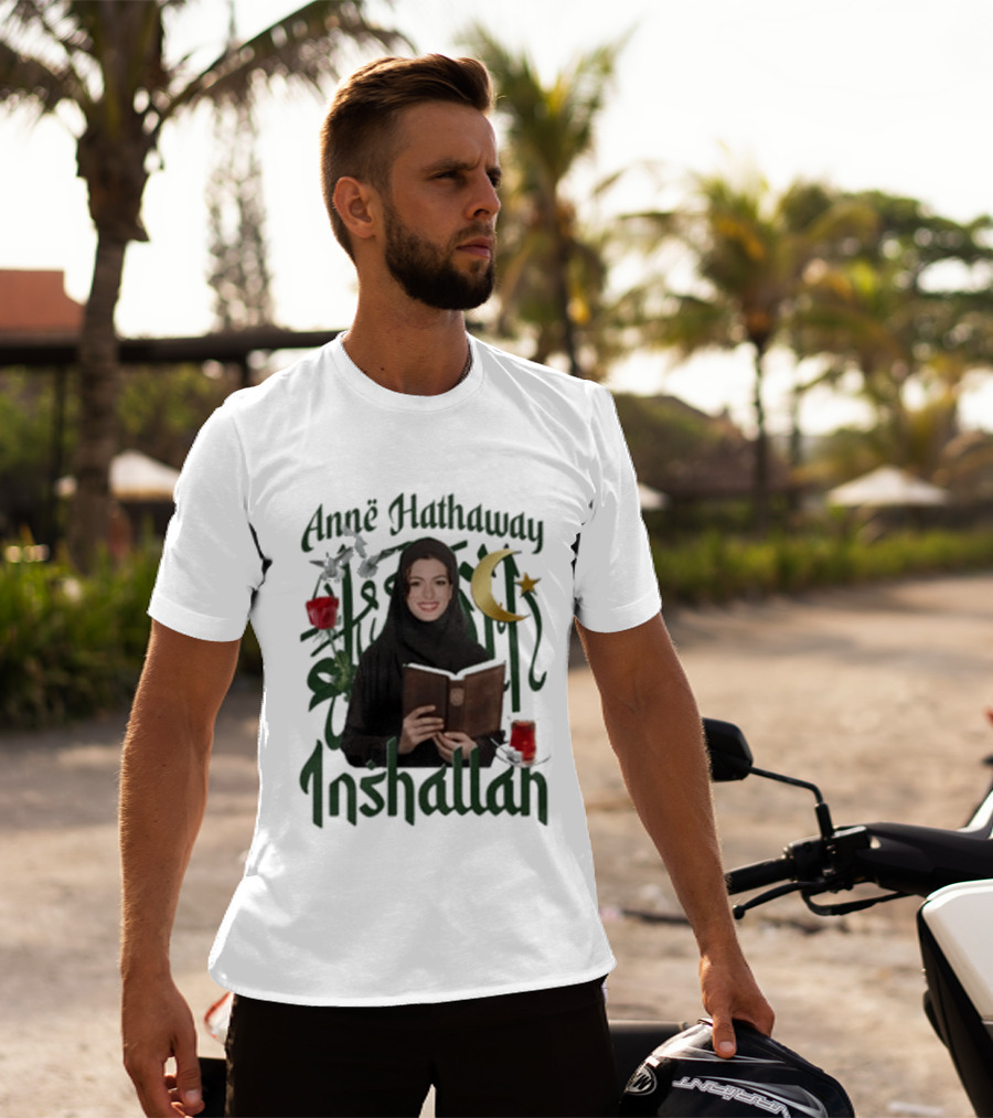 Anne Hathaway Inshallah Book Crescent Moon Tea T-Shirt