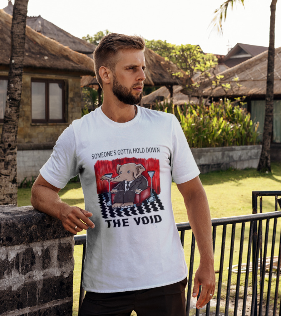 Someone's Gotta Hold Down The Void Elephant In Suit Martini And Red Chair T-Shirt