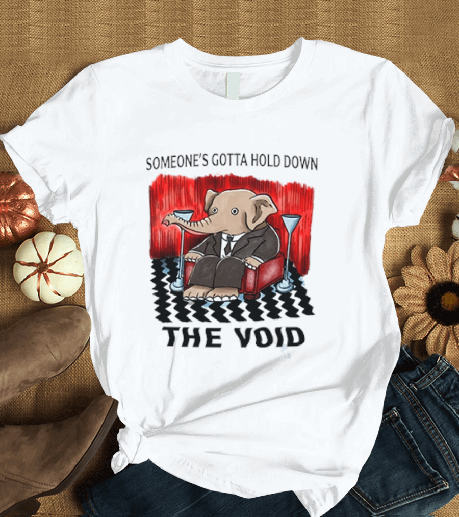 Someone's Gotta Hold Down The Void Elephant In Suit Martini And Red Chair T-Shirt