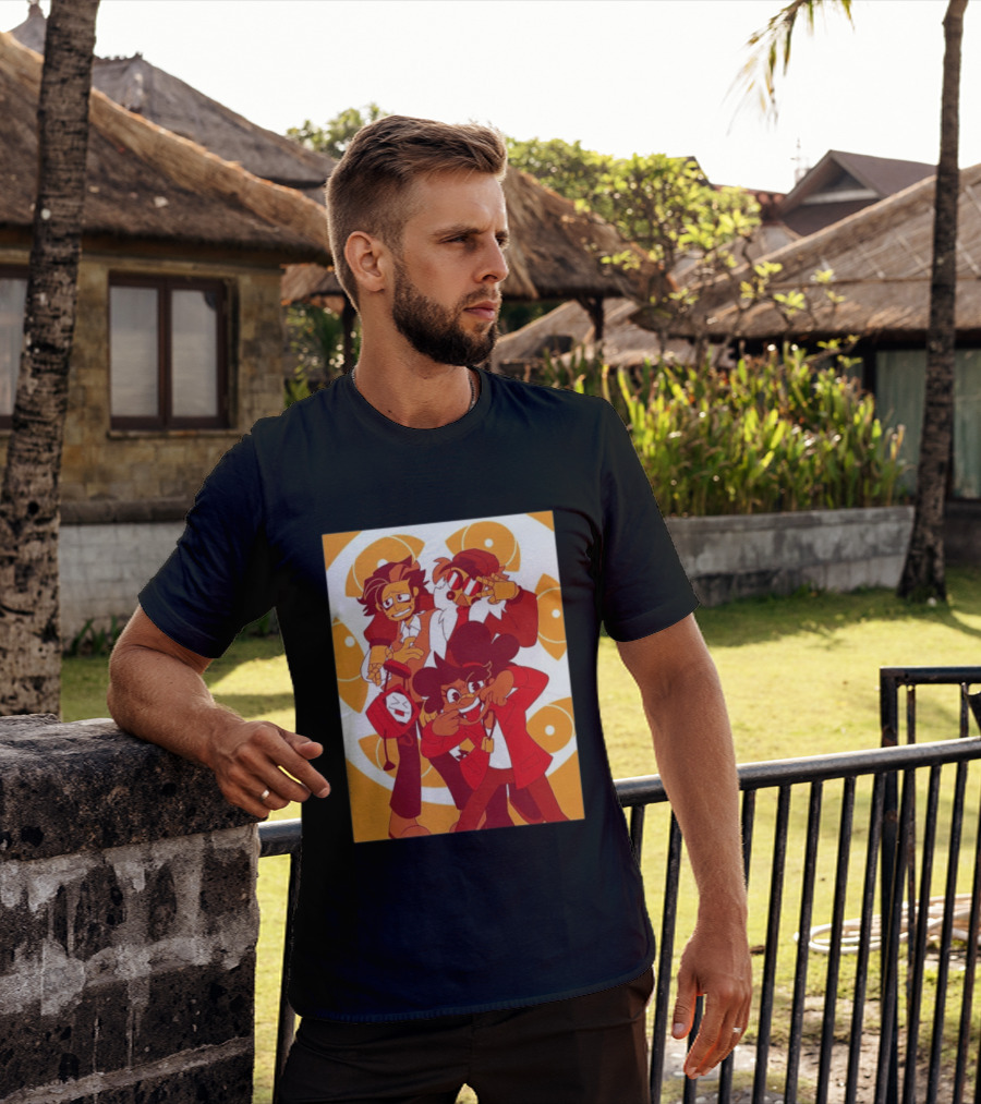 Epilogue Mural Red And White Cartoon Characters With Unique Hairstyles And Outfits T-Shirt