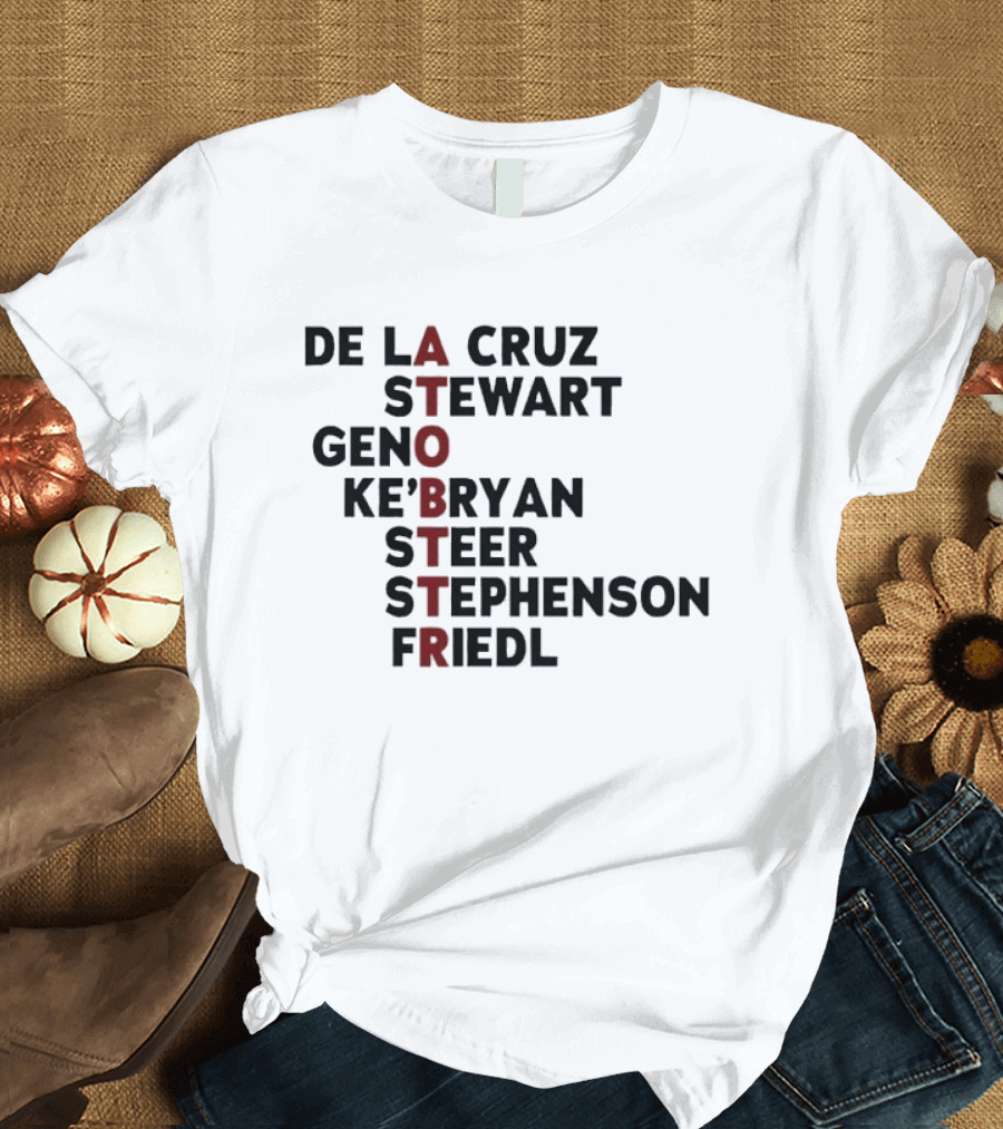 Cincinnati Baseball De La Cruz Stewart Geno Ke'Bryan Steer Stephenson Friedl ATOBTTR Names T-Shirt