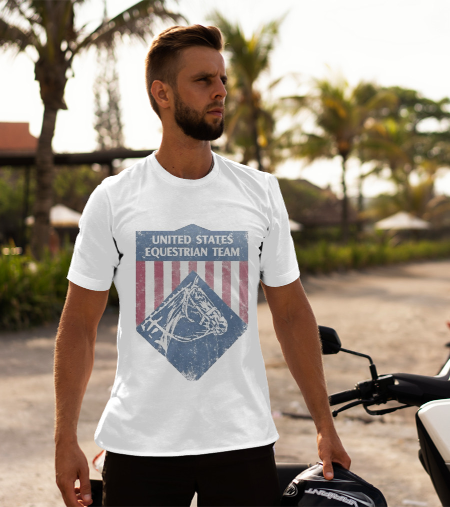 United States Equestrian Team Vintage Horse Graphic Stripes T-Shirt