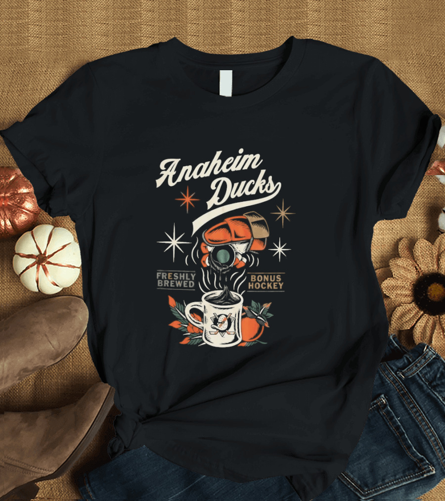 Anaheim Ducks Freshly Brewed Bonus Hockey Coffee Motif T-Shirt