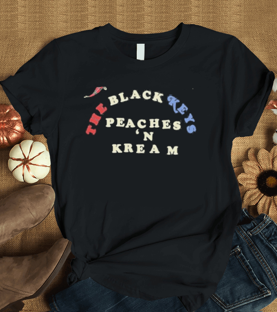 The Black Keys Peaches 'N Kream Red Blue Cream Letters T-Shirt