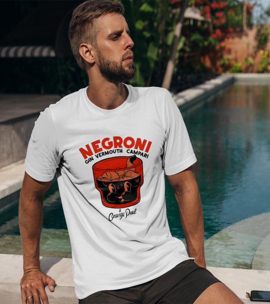 Negroni Gin Vermouth Campari With Orange Peel And Ice Retro Comic T-Shirt